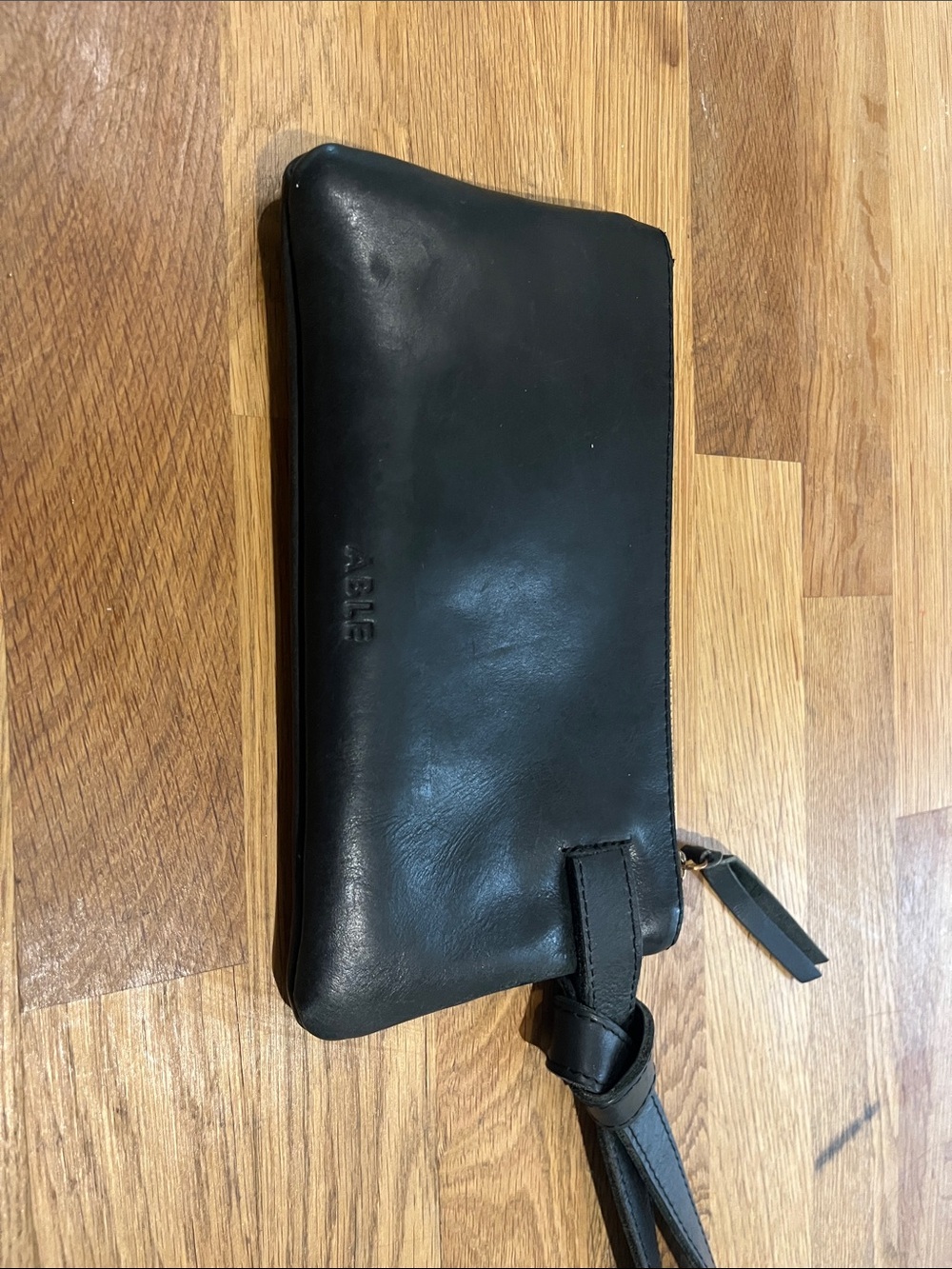 Able Black Leather Wristlet
